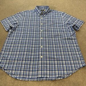 Polo Ralph Lauren Shirt Mens 2XL Blue White Plaid Short Sleeve Stretch Nylon